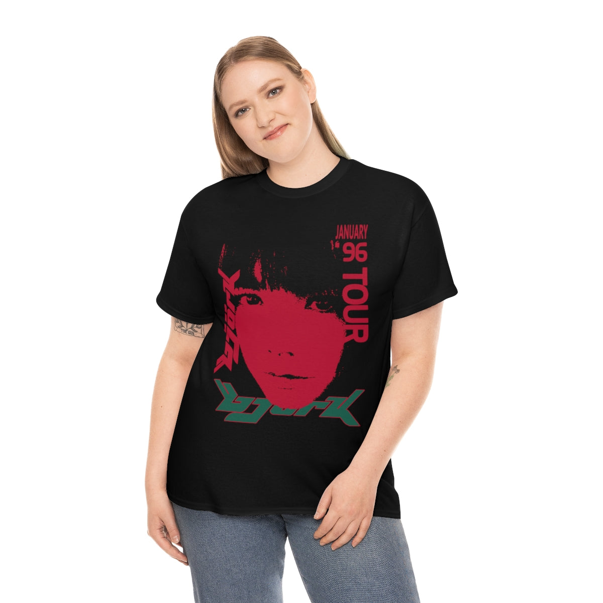 Bjork 1996 January Tour Vintage Vibe T-shirt (Cherry Red / Dark Forest Green)