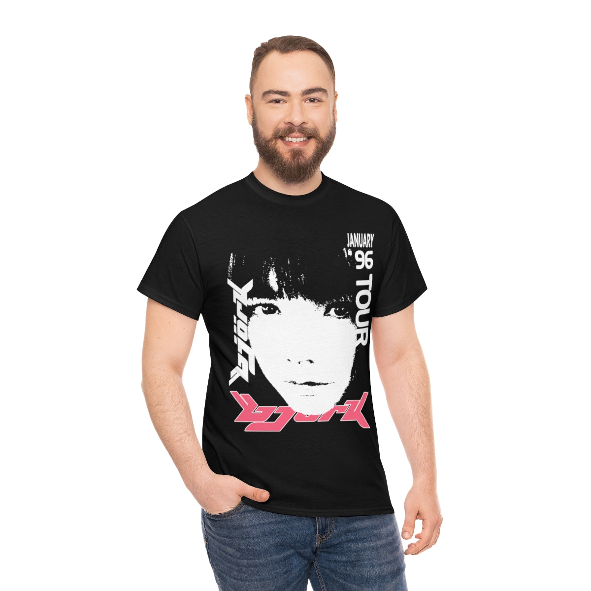 Bjork 1996 January Tour Vintage Vibe T-shirt (White / Pink)