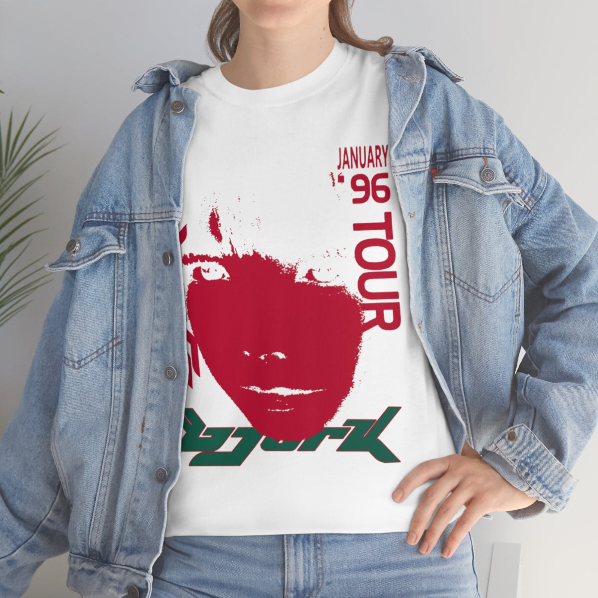 Bjork 1996 January Tour Vintage Vibe T-shirt (Cherry Red / Dark Forest Green)