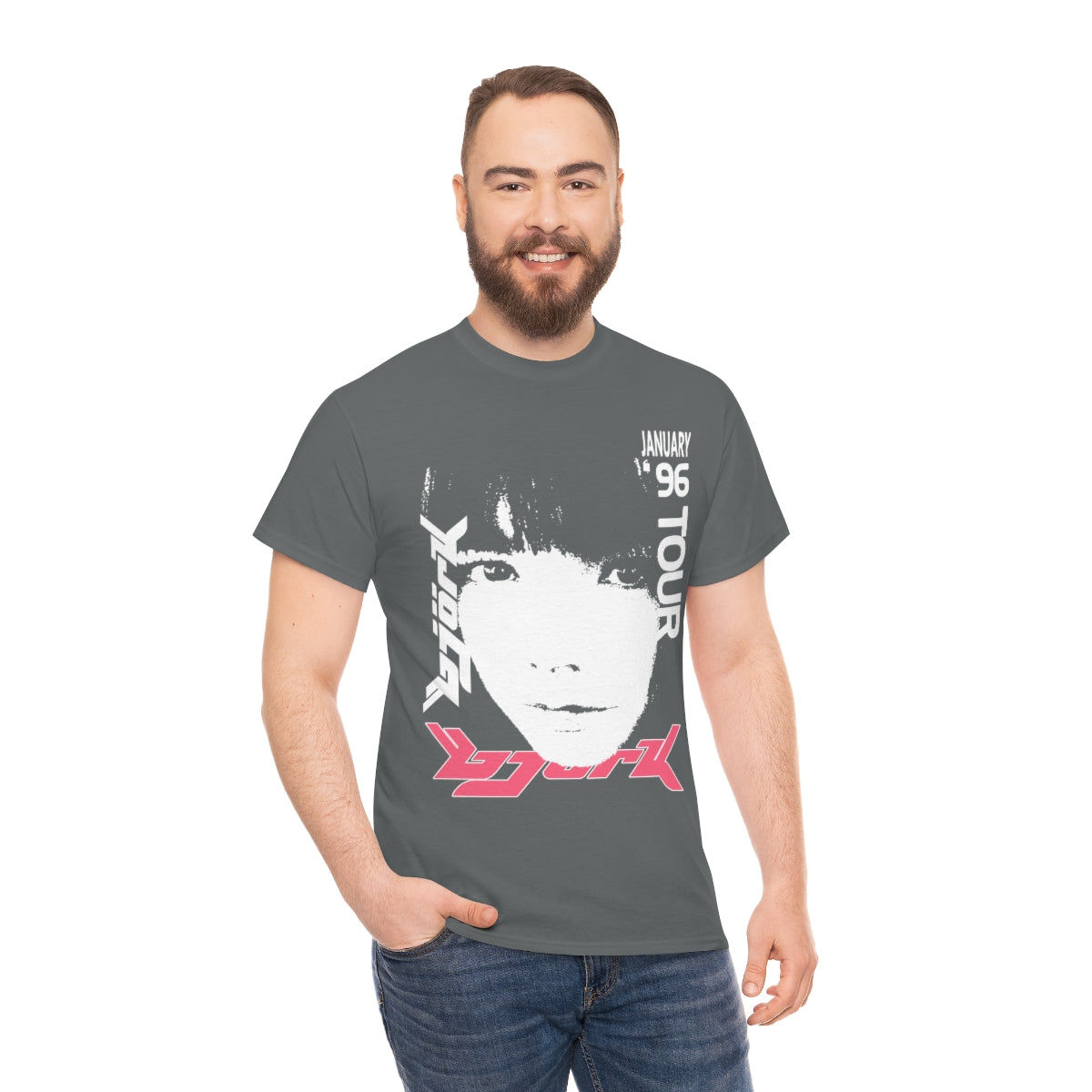 Bjork 1996 January Tour Vintage Vibe T-shirt (White / Pink)