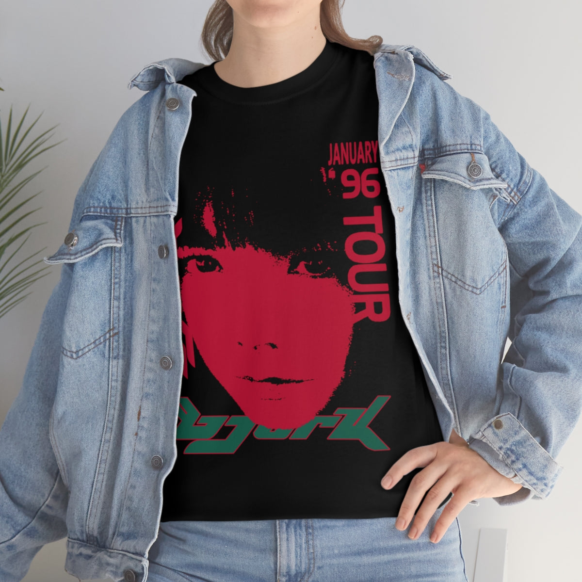 Bjork 1996 January Tour Vintage Vibe T-shirt (Cherry Red / Dark Forest Green)